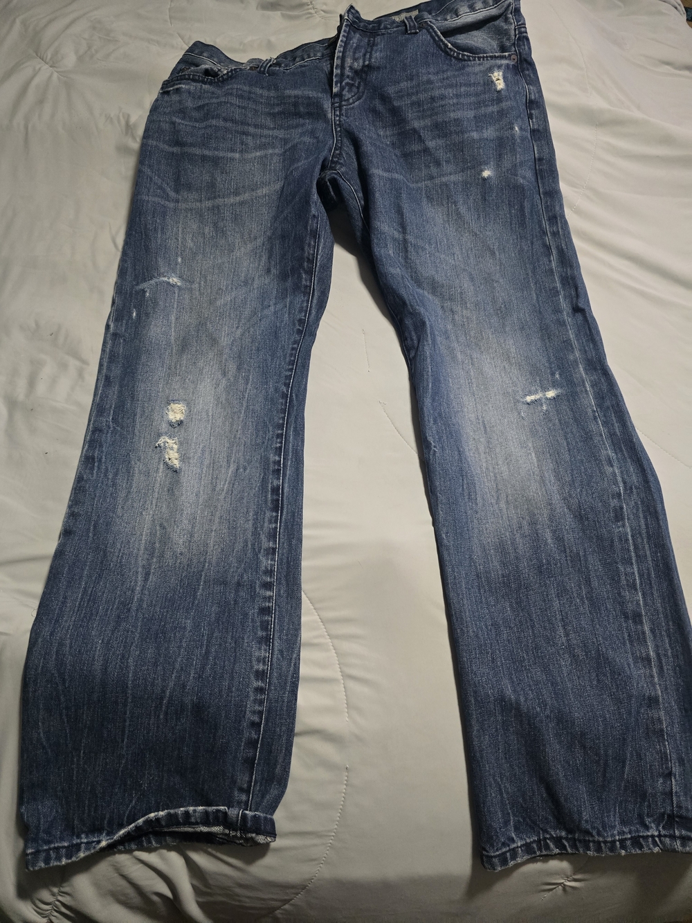 Aeropostale Men's Slim Straight Jeans Distressed Medium Wash 34x30 Rigid - Picture 2 of 8